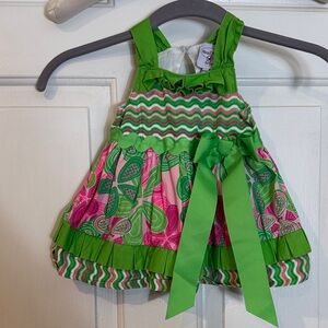 Mud Pie Green and Pink Baby Dress with Ruffles
